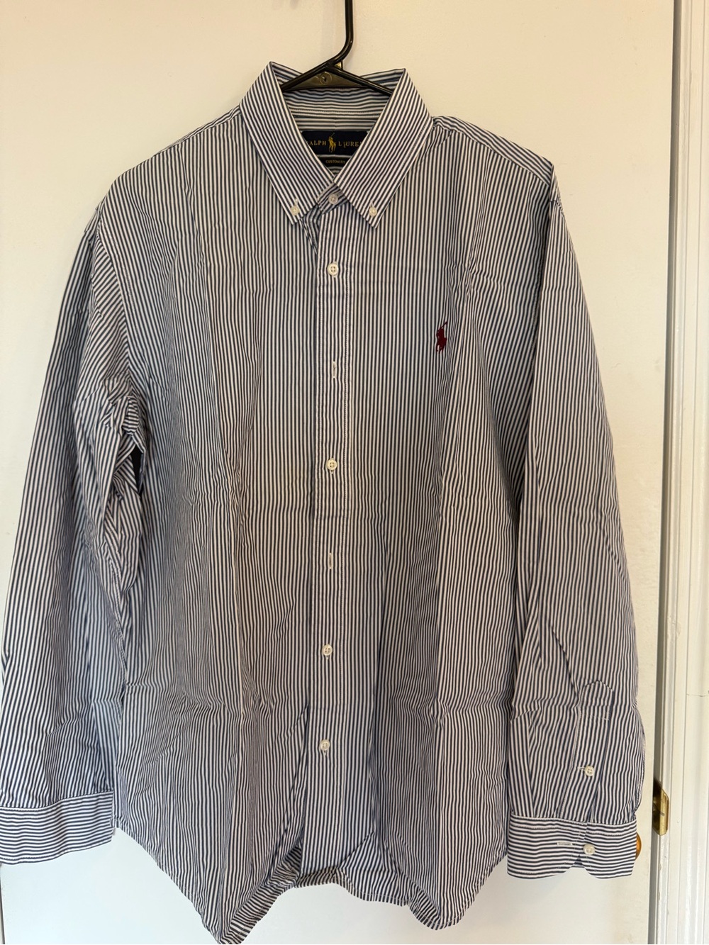 Ralph Lauren Men's Navy and White Striped Button-Down Shirt XL